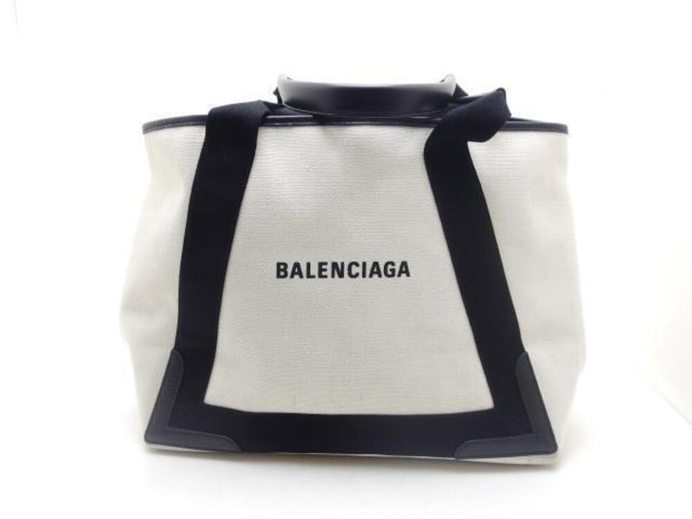 Balenciaga Tote Bag Navy Blue Cabas Black Canvas Calfskin